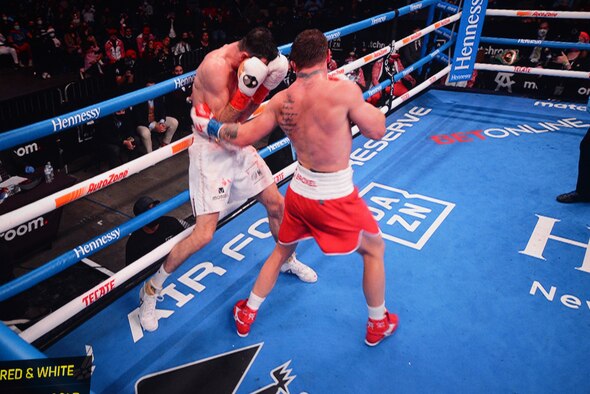 Air Force Reserve recruiting took part in the WBA Super World Super Middleweight Championship fight at the Alamodome in San Antonio, Dec. 19, 2020.