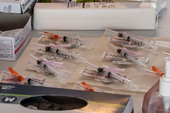 Syringes on a table.