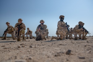 210112-N-KZ419-1125 U.S. 5TH FLEET AREA OF OPERATIONS (Jan. 12, 2021) Bahrain Defense Force and U.S. Naval Forces Central Command personnel set security during a joint anti-terrorism exercise in the U.S. 5th Fleet area of operations, Jan. 12. The bilateral exercise focused on enhancing mutual security and anti-terrorism capabilities by testing responses to simulated scenarios. (U.S. Navy photo by Mass Communication Specialist 3rd Class Dawson Roth)