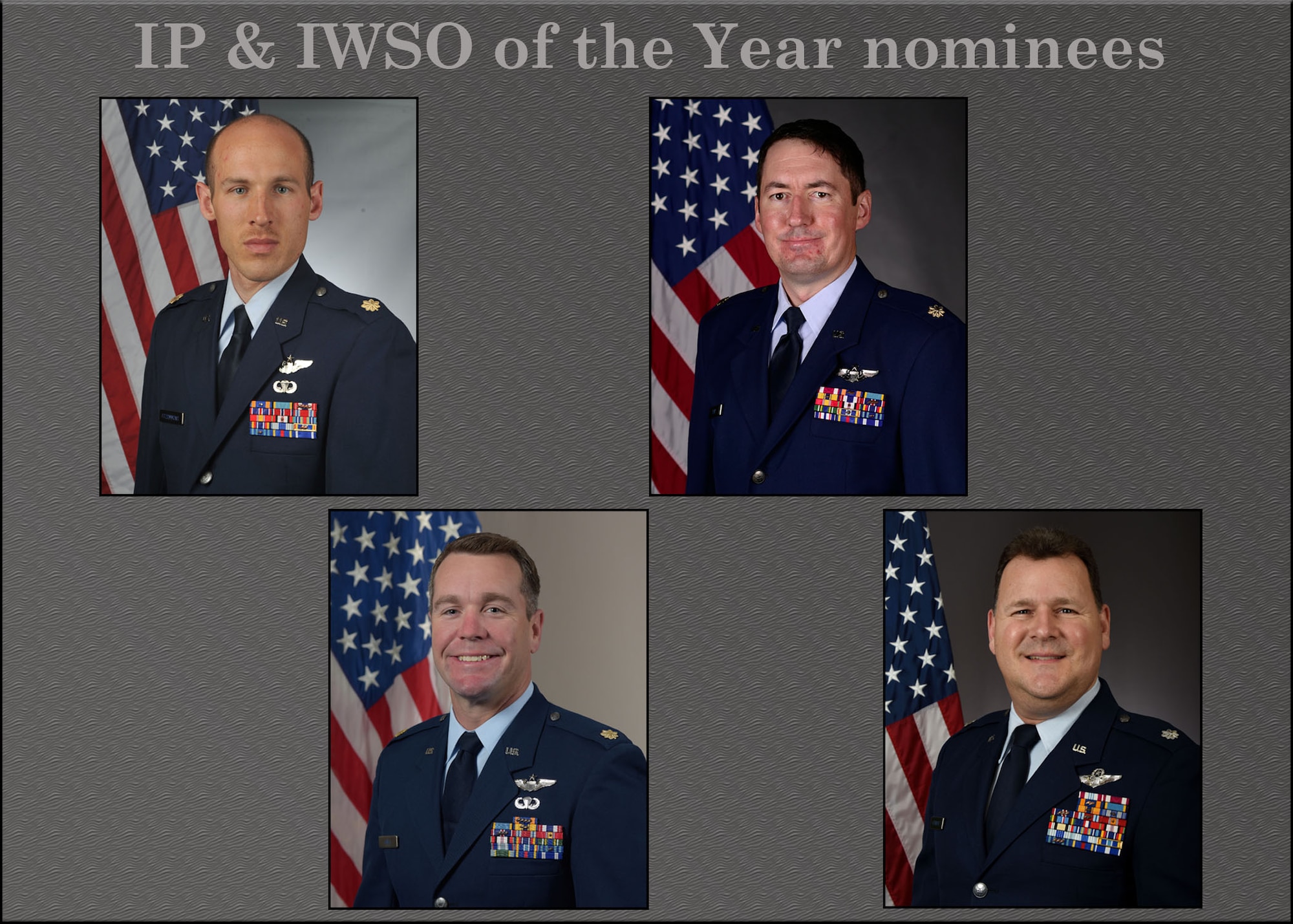 The 944th Fighter Wing 2020 Annual Awards Instructor Pilots and Instructor Weapons Systems Operator nominees. (U.S. Air Force photo illustration by Master Sgt. Louis Vega Jr.)