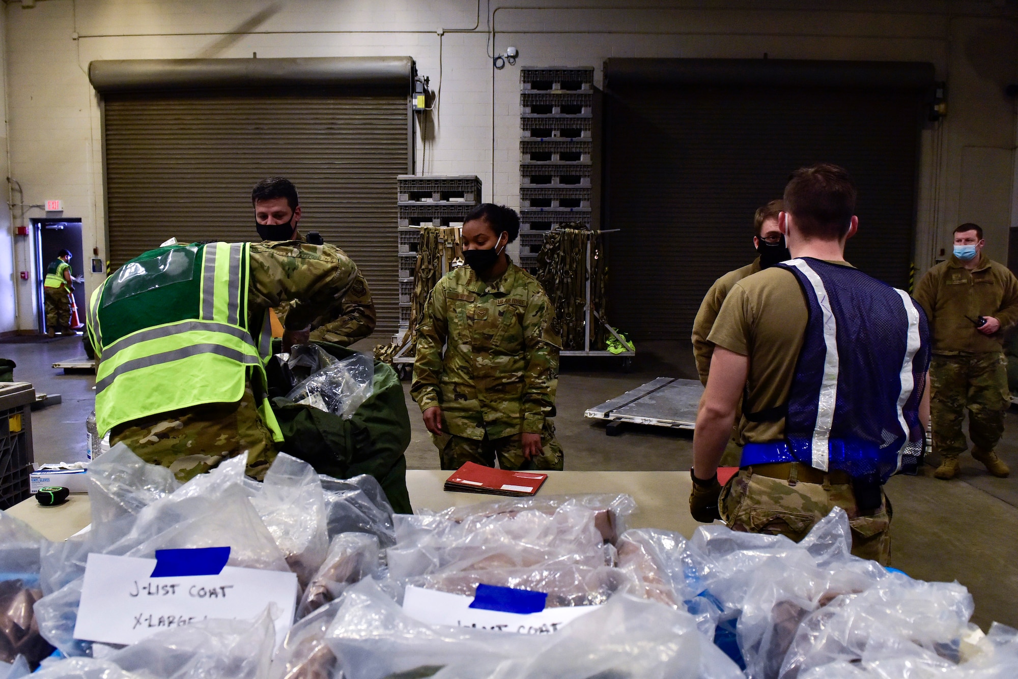 A person checks gear