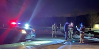 Soldiers with the 172nd Law Enforcement Detachment conduct a DUI traffic stop during a training exercise at the Camp Ethan Allen Training Site in Jericho, Vermont, Jan. 15, 2021. The detachment's Soldiers are certified in standard field sobriety testing by the National Highway Traffic Safety Administration. (U.S. Army National Guard photo by Capt. Shawn Slaney)