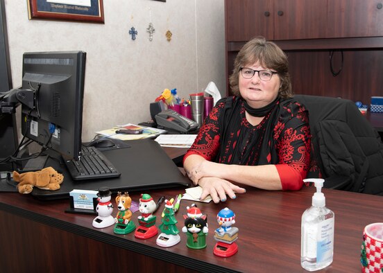 Dixie Harding, Sheppard Air Force Base resident advocate, poses for a photo at Sheppard AFB, Texas, Dec. 21, 2020. Harding is a retired Master Sgt. with 22 years of active duty experience and another 18 years of civil service. As resident advocate she works to improve upon the care for our active duty personnel. (U.S. Air Force photo by Senior Airman Pedro Tenorio)