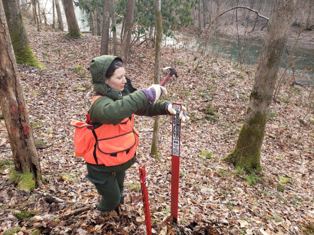 Pittsburgh District U.S. Army Corps of Engineers property at Sutton Lake is government owned land that was purchased by the Federal Government for lands needed for flood control, recreation, water quality, fish and wildlife supply, and water supply.  Clearly identified property lines are crucial in the protection of our public lands and a clearly marked boundary also reduces the risk of having a trespass and/or encroachment.