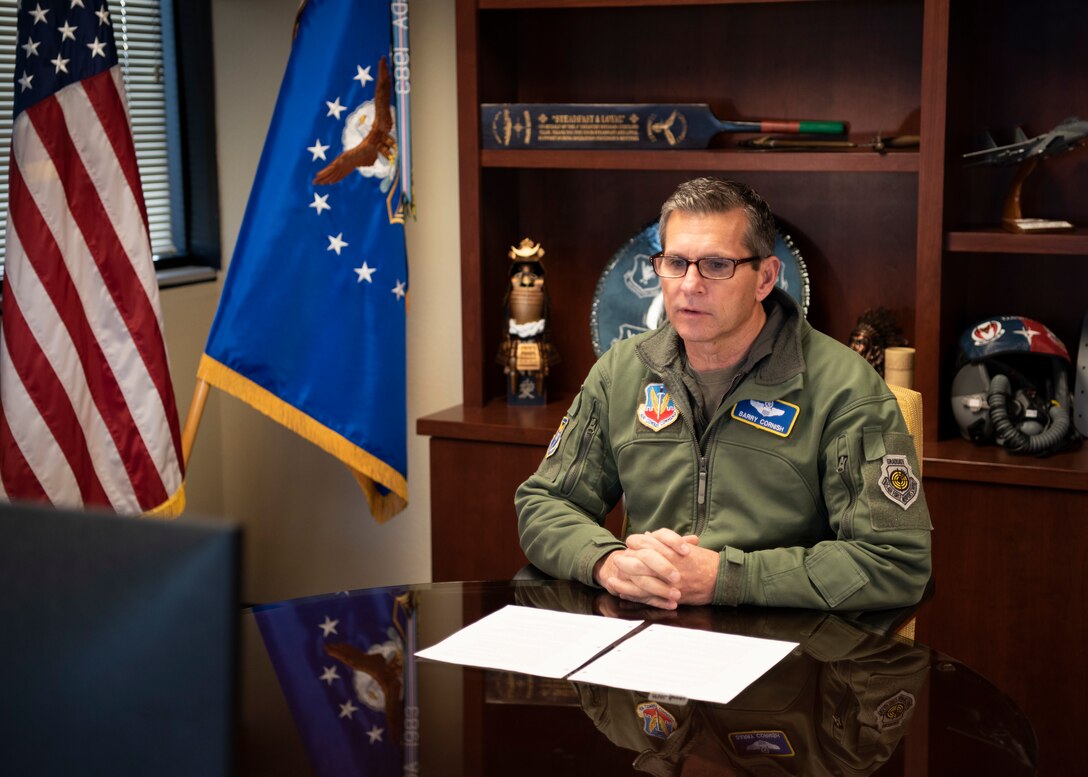 Major General Barry Cornish, 12th Air Force (Air Forces Southern) Commander, provides opening remarks during the virtual Air Force Section Chief Theater Security Cooperation workshop at Davis Monthan Air Force Base, Jan. 12, 2021. The AFSEC workshop brings together the Security Cooperation Office and Air Force section chiefs from U.S. Embassies throughout the U.S. Southern Command area of operations to discuss theater cooperation strategy with key enablers and stakeholders in the security cooperation enterprise.
