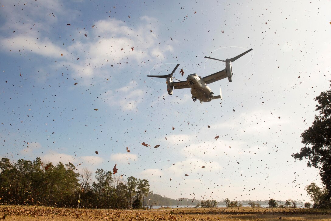 An aircraft prepares to land surrounded by freefalling leaves.