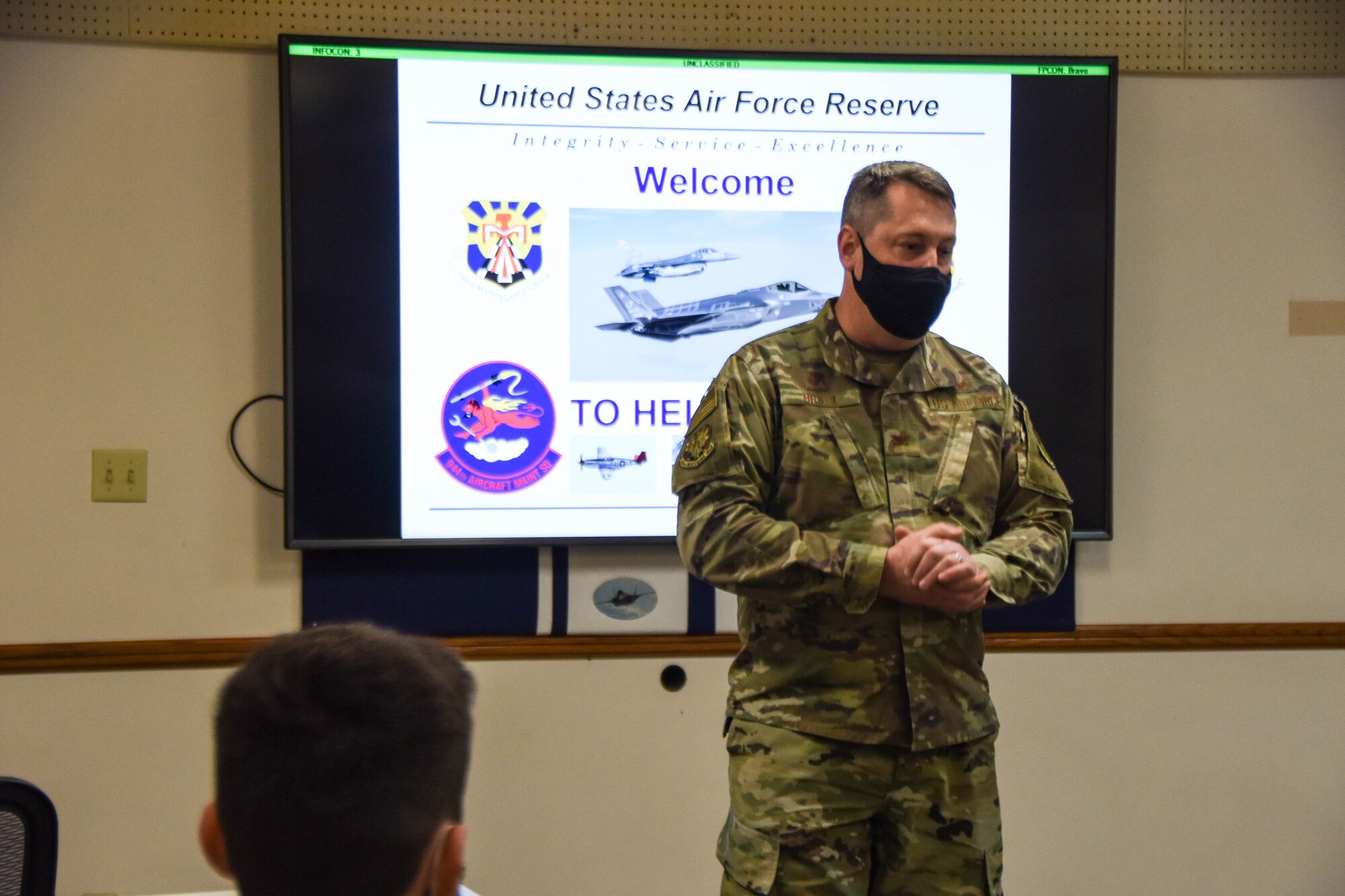 Col. Scott Briese, 944th Maintenance Group commander, welcomed the newcomers and gave a presentation covering the squadron’s mission.
