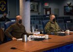 YOKOSUKA, Japan (Jan. 20, 2021) - Commander, U.S. 7th Fleet Vice Adm. Bill Merz, left, and 7th Fleet deputy commander Rear Adm. Robert Clark participate in the Fleet Commander’s Roundtable with Commander, Australian Fleet Rear Adm. Mark Hammond, Japan Maritime Self-Defense Force (JMSDF) Commander in Chief Vice Adm. Hideki Yuasa, and Republic of Korea Fleet Vice Adm. Jongho Lee aboard the 7th Fleet flagship USS Blue Ridge (LCC 19). As the U.S. Navy's largest forward-deployed fleet, with its approximate 50-70 ships and submarines, 140 aircraft, and 20,000 Sailors in the area of operations at any given time, 7th Fleet conducts forward-deployed naval operations in support of U.S. national interests throughout a free and open Indo-Pacific area of operations to foster maritime security, promote stability, and prevent conflict alongside 35 other maritime nations and partners.
