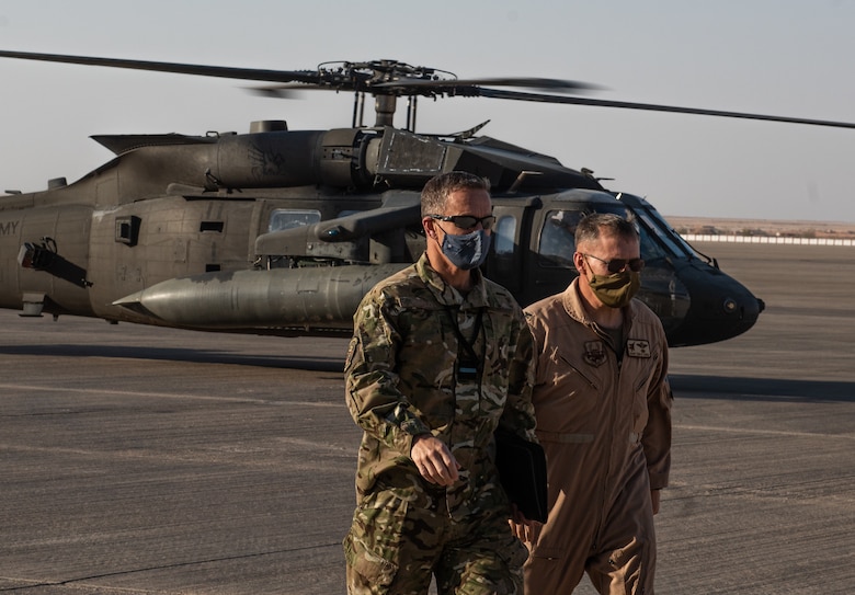 Royal Air Force Air Commodore Phil Robinson, Director of the Combined Air Operations Center, toured Prince Sultan Air Base, Kingdom of Saudi Arabia, Jan. 19, 2021.