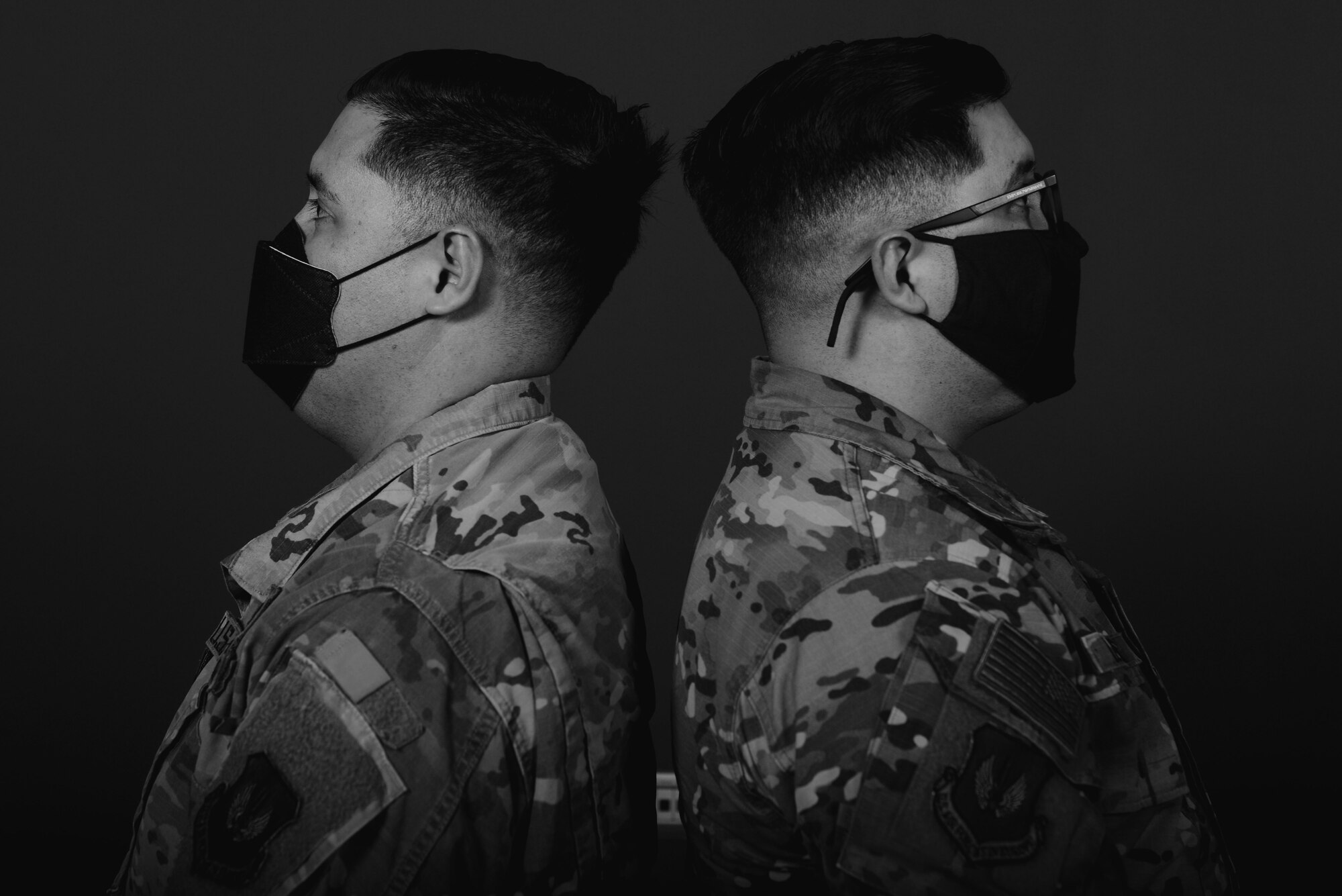 Tech. Sgt. Jason Loerke, 31st Munitions Squadron, noncommissioned officer in charge of vault maintenance, left, and U.S. Air Force Staff Sgt. Robert Loerke, 31st MUNS crew chief and inspector, right, posed for a photo at Aviano Air Base, Jan. 20, 2021. Jason and Robert are twins who believe family is everything, regardless of the distance. (U.S. Air Force photo by Senior Airman Ericka A. Woolever)