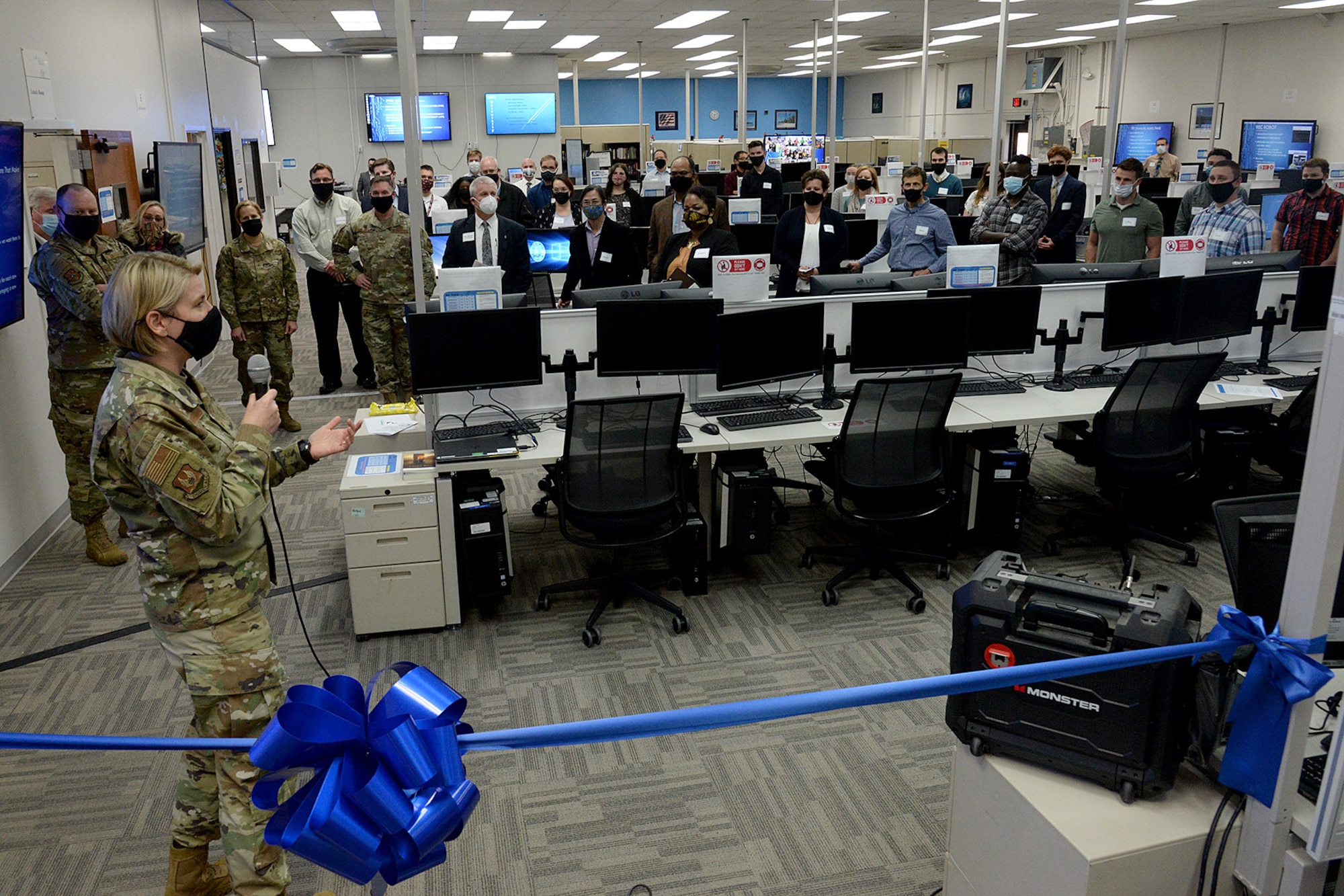 Brig. Gen. Cauley von Hoffman, Ogden Air Logistics Complex commander, addresses employees.