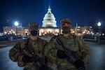 Oklahoma Army National Guard Sgts. Kade, right, and Korbin Silvers of Enid, Oklahoma, in Washington before beginning their shift monitoring the inner ring of security around the U.S. Capitol, Jan. 19, 2021. The D.C. mission was the first time the brothers were deployed together.