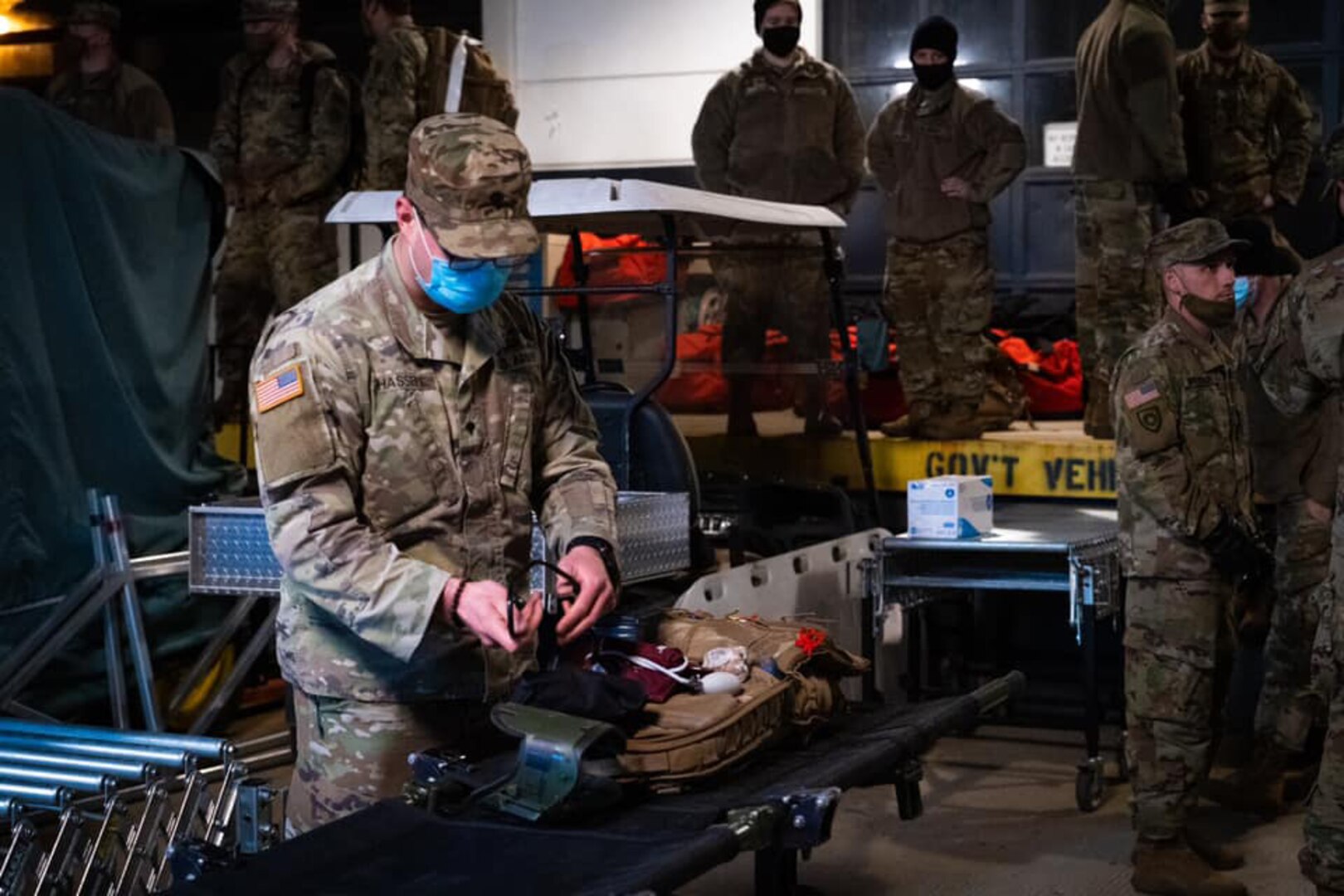 A member of the Kentucky National Guard works in the nation's capital as part of a force of National Guard troops assisting during the presidential inauguration Jan. 20, 2021.