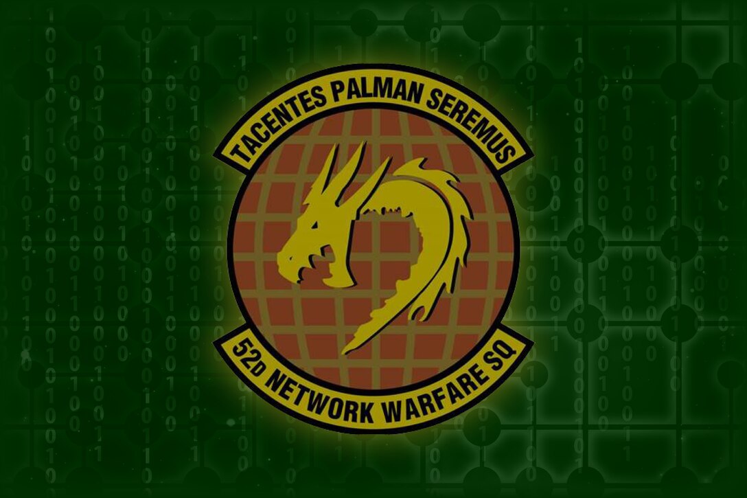 The 52nd Network Warfare Squadron emblem cover image created Jan. 21, 2021, at Joint Base San Antonio-Chapman Training Annex, Texas. (U.S. Air Force image by Samantha Mathison)