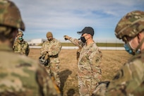 U.S. Army Reserve Lt. Col. JohnPaul Le Cedre, battalion commander of the 404th Civil Affairs Battalion, 304th Civil Affairs Brigade, 353rd Civil Affairs Command, U.S. Army Civil Affairs & Psychological Operations Command (Airborne), directs ground team operations at Joint Base McGuire-Dix-Lakehurst, N.J., Jan. 8, 2021.