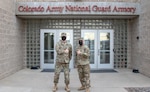 Army Col. Mike Hatfield and Command Sgt. Maj. John Robinson, the command team of the 100th Missile Defense Brigade, after receiving the first round of the COVID-19 vaccine at Buckley Air Force Base, Colorado, Jan. 13, 2021. Soldiers with the 100th Missile Defense Brigade were among the first wave of Colorado Army National Guard members to receive the vaccines.