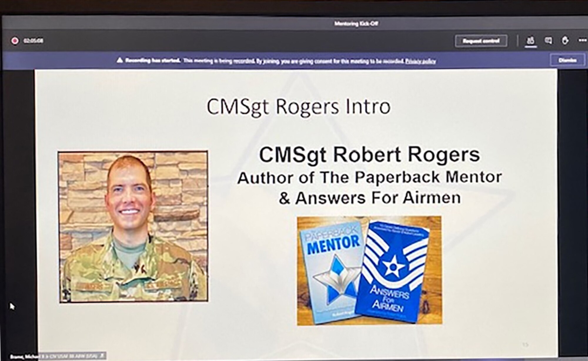 Chief Master Sgt. Robert Rogers, author of “The Paperback Mentor” and “Answers for Airmen,” discussed how diversity and diverse perspectives can help one’s career during the 2021 Team Wright-Patt Mentoring Program kickoff Jan. 12. CONTRIBUTED PHOTO