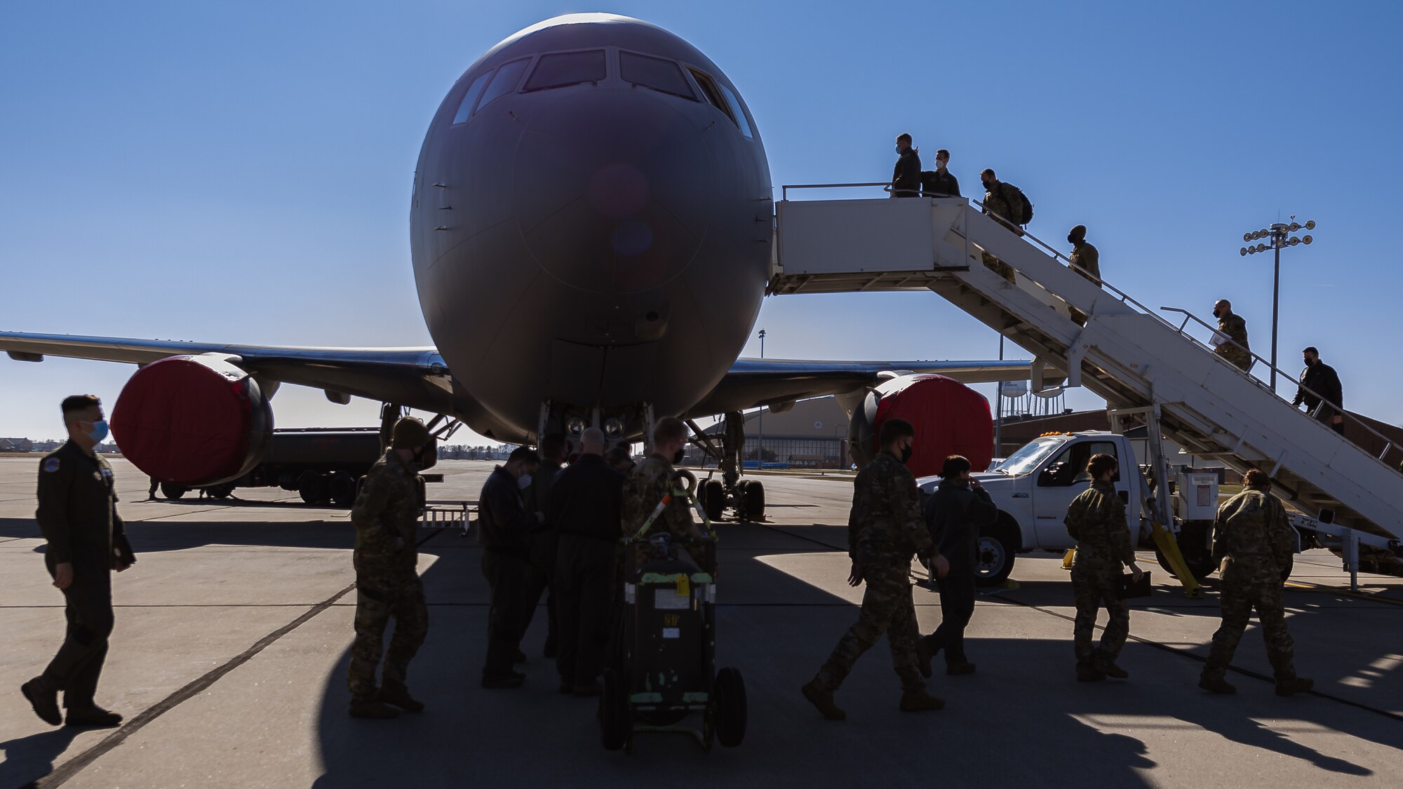 Airmen loading a KC-46