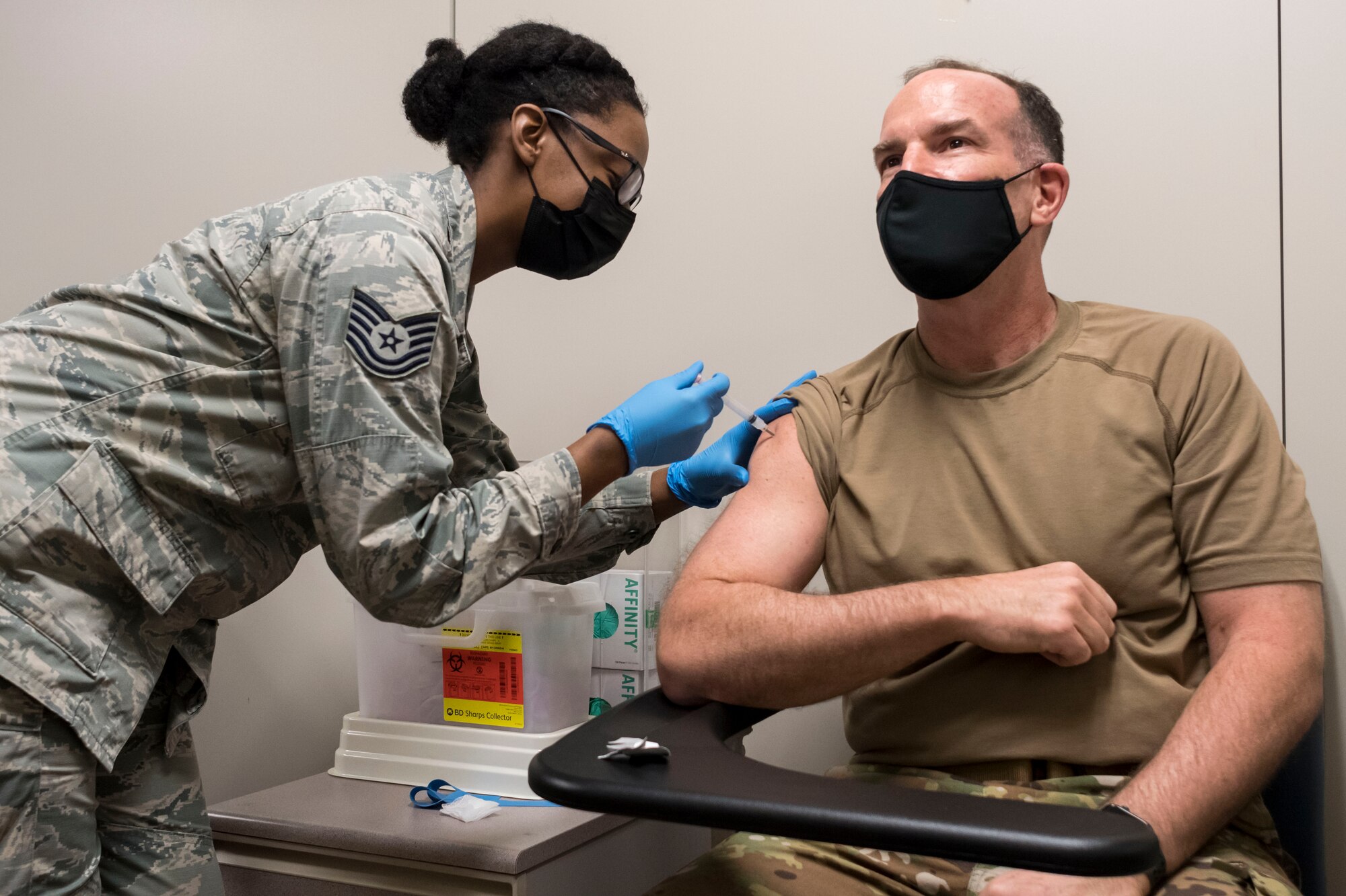 Maj. Gen. John Healy receives the COVID-19 vaccine at Dobbins Air Reserve Base, Georgia, Jan 22.
