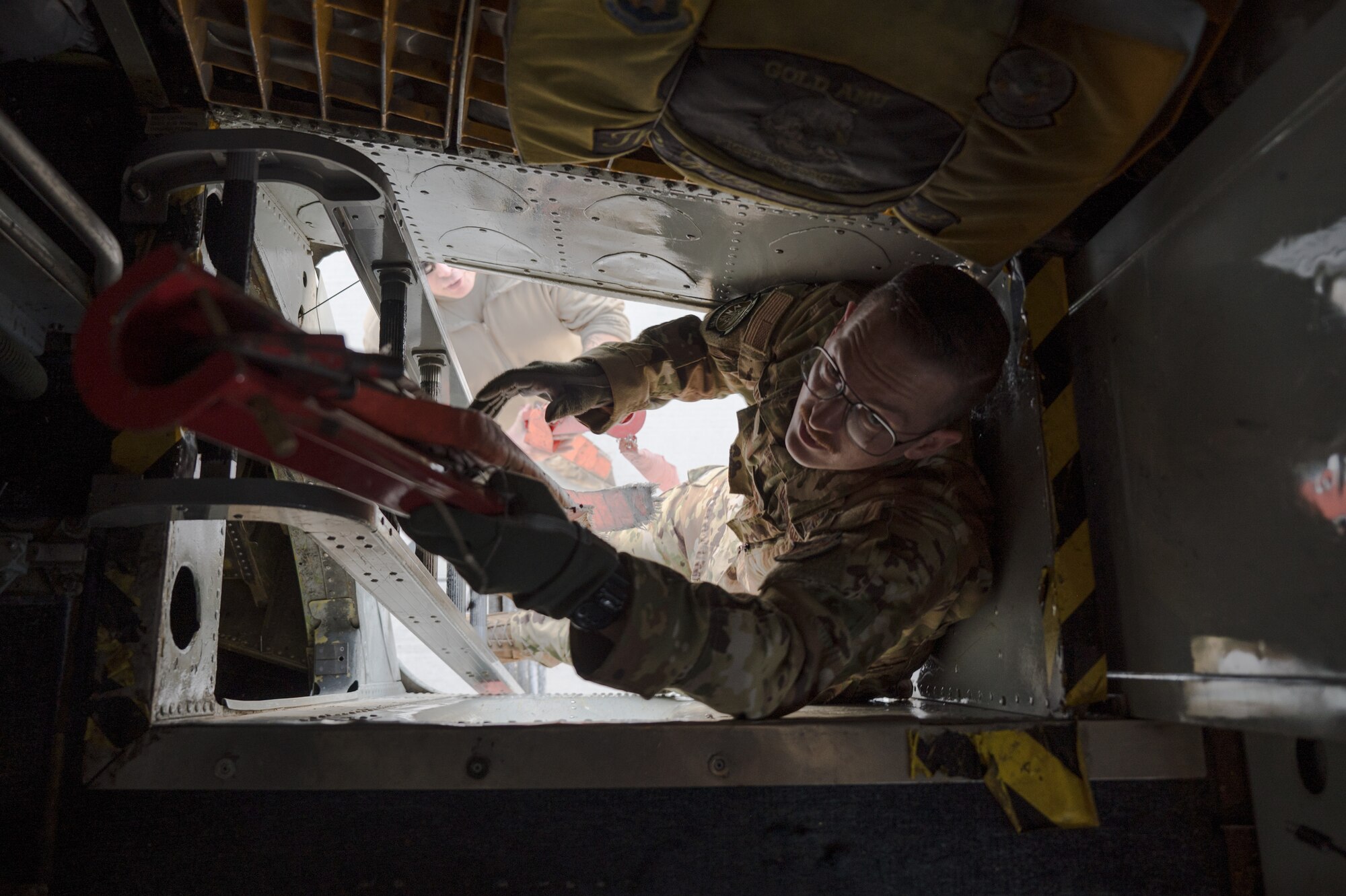 Airmen preflight a KC-135 Stratotanker in the U.S. Central Command area of responsibility during a bomber task force mission Jan. 17, 2021