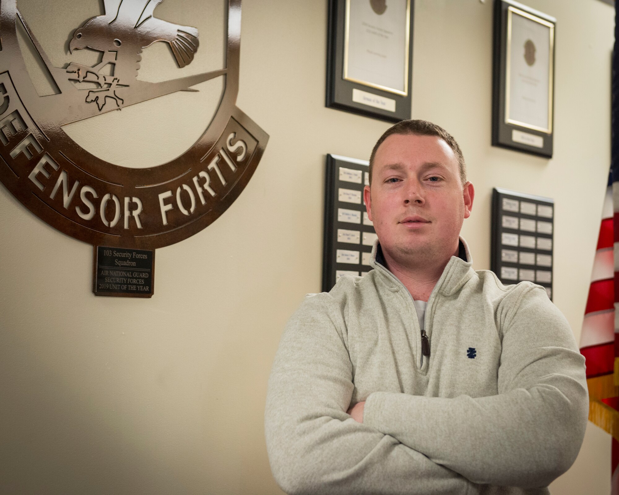 Mr. David Parker, 103rd Security Forces Squadron program coordinator, poses for a picture at Bradley Air National Guard Base in East Granby, Connecticut, Jan. 13, 2021. Parker was named Air Reserve Component Civilian of the Year as part of the 2020 Air Force Outstanding Security Forces Individual Award Winners. (U.S. Air National Guard photo by Staff Sgt. Steven Tucker)