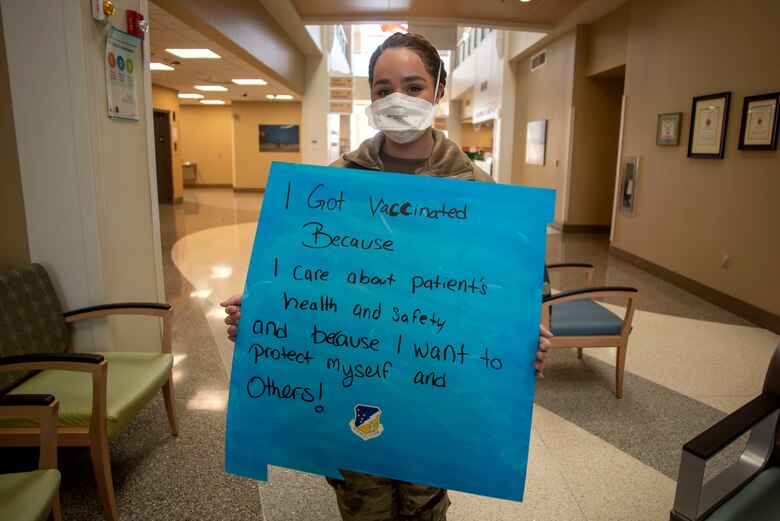 Senior Airman Jordalis Cid, 49th Medical Support Squadron medical lab technician, poses for a photo, Jan. 15, 2021, on Holloman Air Force Base, New Mexico. All Department of Defense personnel are encouraged to take the vaccine to project their health, their families, their community, and lower the public health risks associated with the COVID-19 pandemic. (U.S. Air Force photo by Staff Sgt. Christine Groening)