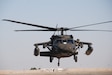 A UH-60 Black Hawk helicopter operated by Soldiers with the 28th Expeditionary Combat Aviation Brigade takes off from an airfield in the 28th ECAB's area of operations in the Middle East.