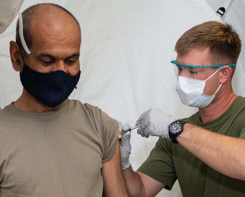 The 378th Air Expeditionary Wing administered its first round of COVID-19 vaccines Jan. 25, 2020, at Prince Sultan Air Base, Kingdom of Saudi Arabia.