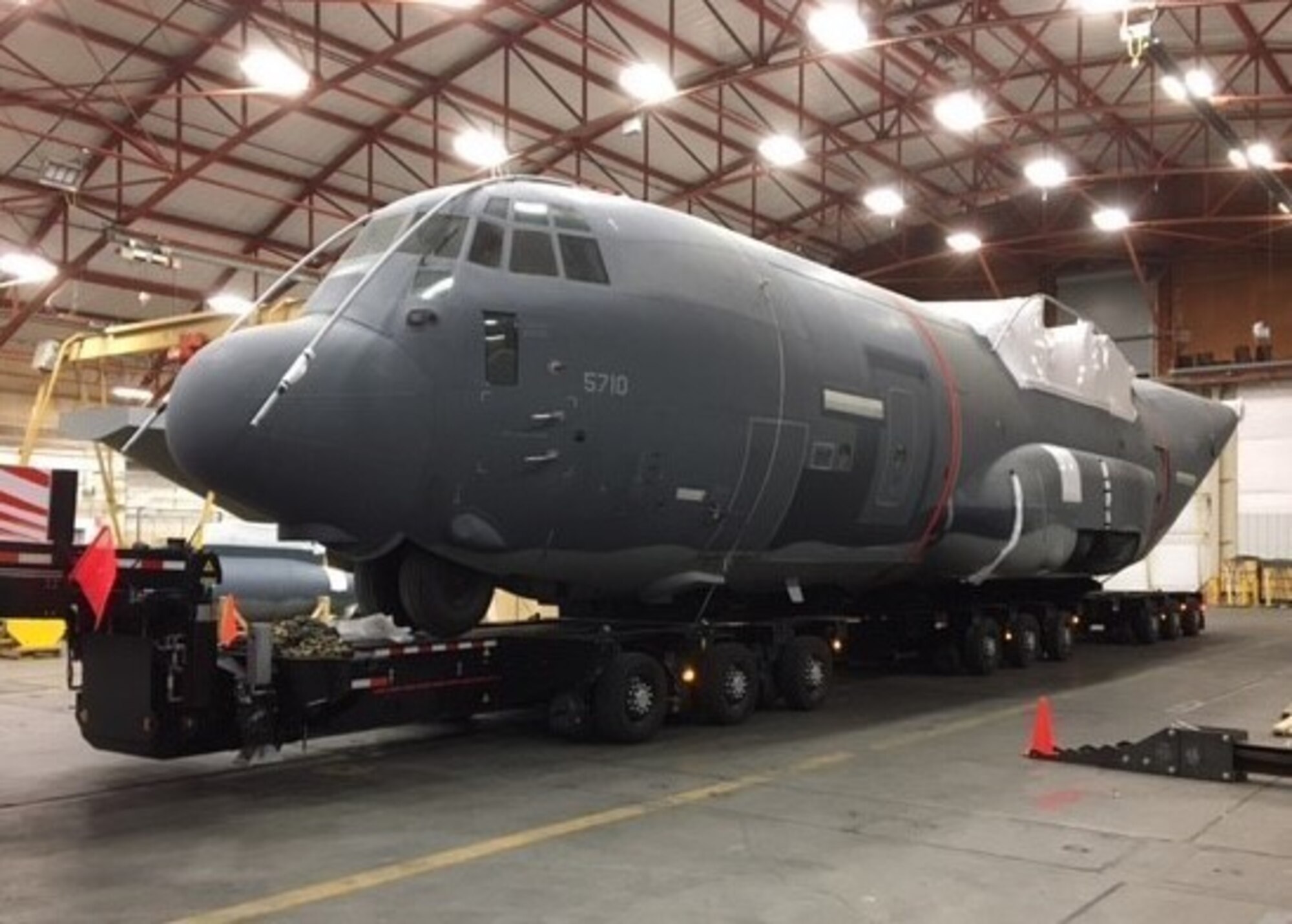 Aircraft fuselage in a hangar