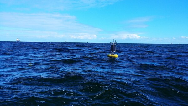 Buoy deployed at Port Everglades currently being used for monitoring water quality and oceanographic data in near real-time. The buoy is a loan from NOAA’s AOML. (Courtesy photo by Dr. Anthony Priestas, ERDC-CHL)