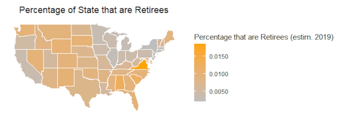 Percentage of State that are DoD Retirees as of September 30, 2020
