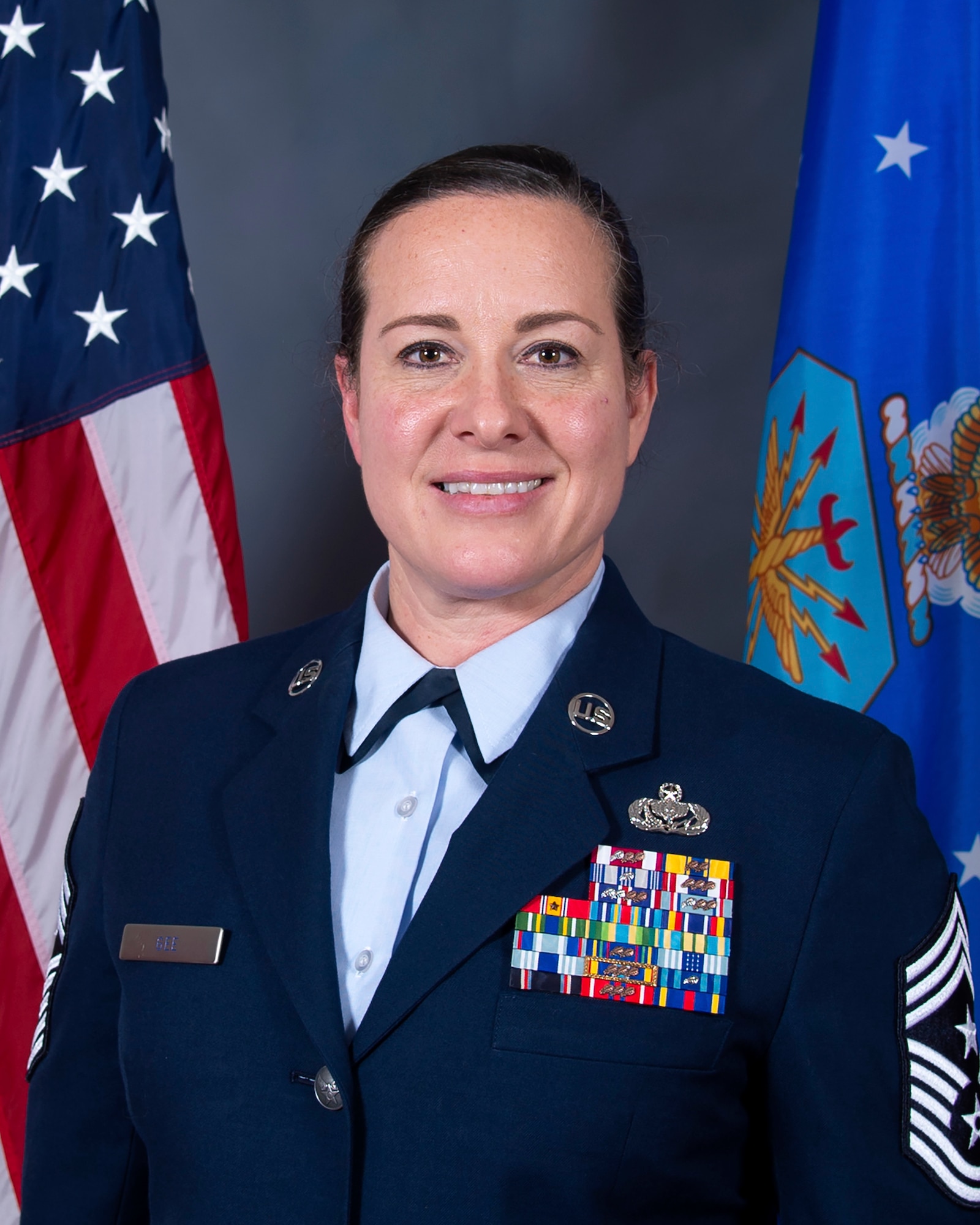 Command photo for Chief Master Sgt. Shae D. Gee, the 6th Air Refueling Wing command chief