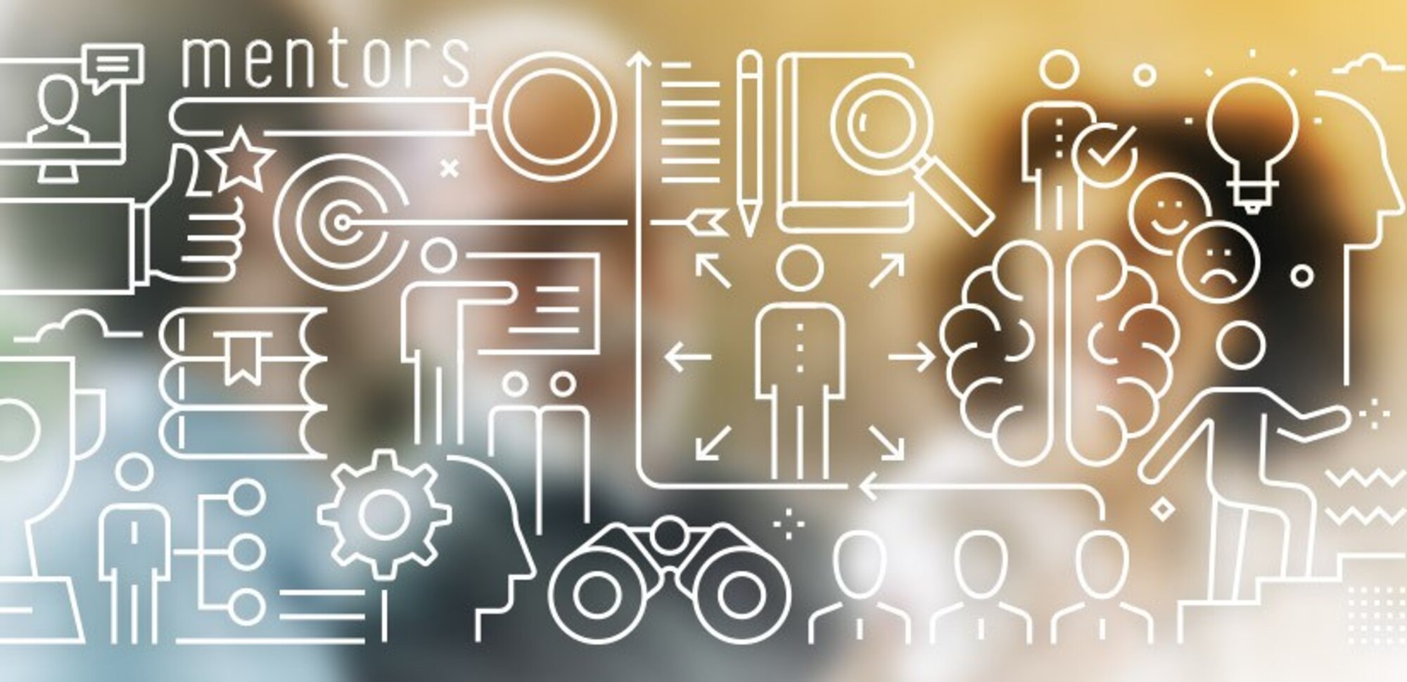 Mentorship symbols over a man and women.