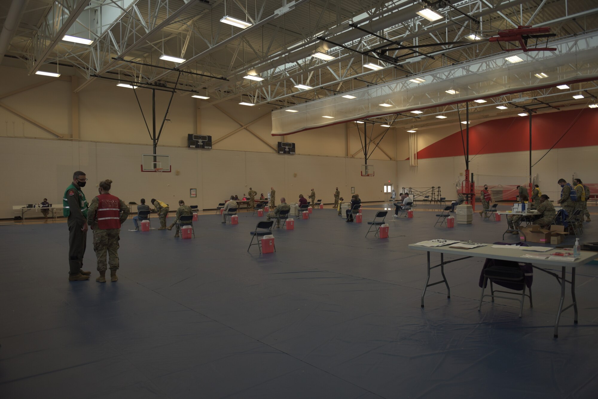 U.S. Air Force 325th Medical Group Airmen stand up a Coronavirus vaccine distribution center at Tyndall Air Force Base, Florida, Jan. 21, 2021. The vaccine was recently made available to personnel at military installations and was vetted by the U.S. Food and Drug Administration as being a safe and effective defense against the pandemic virus. (U.S. Air Force photo by Staff Sgt. Magen M. Reeves)