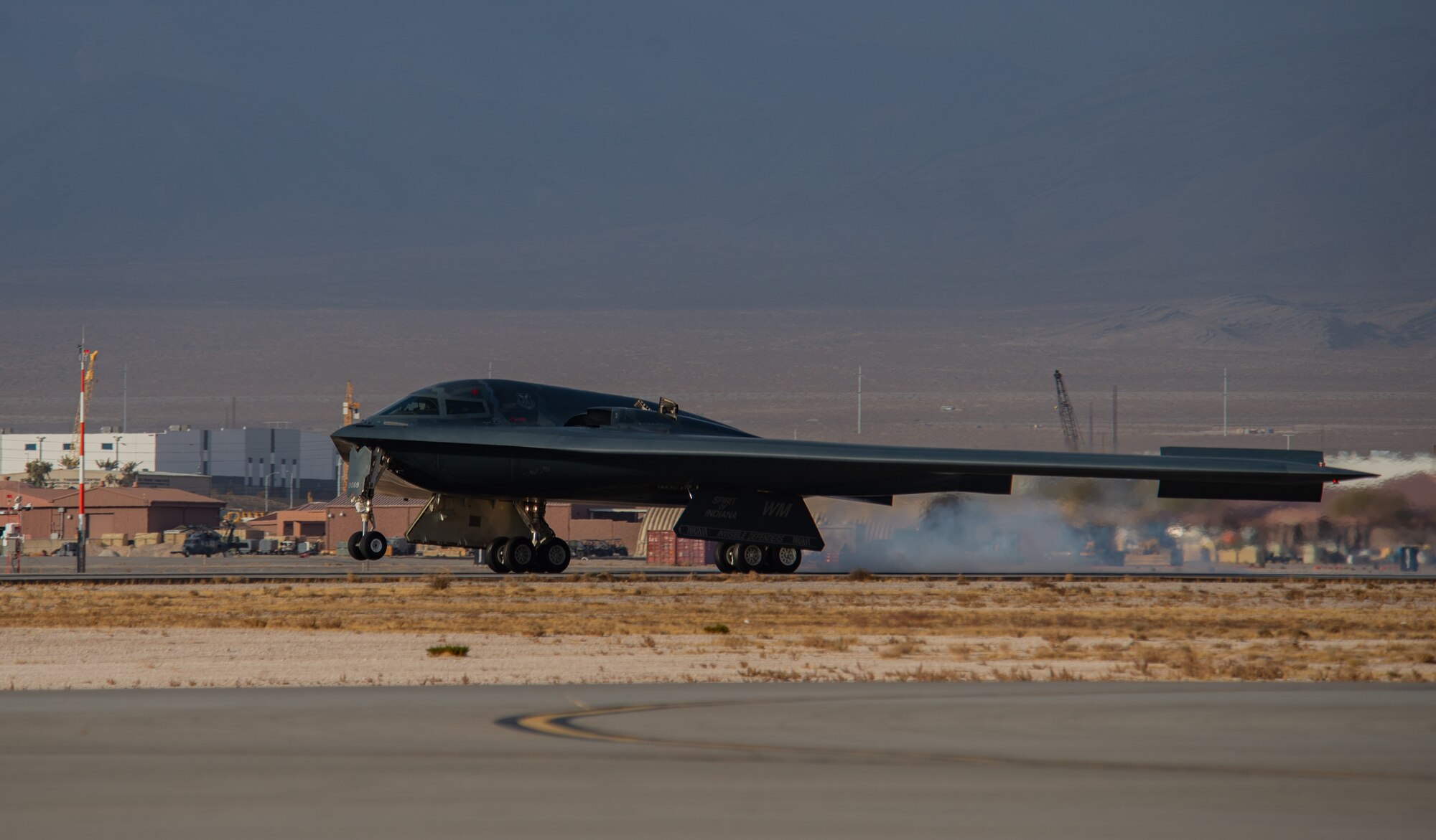 A B-2 Spirit lands at Nellis.