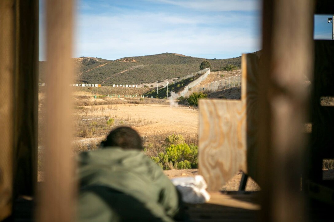 U.S. Marines with the Marine Corps Air Station Miramar’s Explosive Ordnance Disposal team shoot an M110 Semi-Automatic Sniper System on MCAS Miramar, San Diego, California, Jan. 12, 2020. EOD trained to improve their proficiency with the M110 Semi-Automatic Sniper System in order to safely detonate ordnance for a distance.