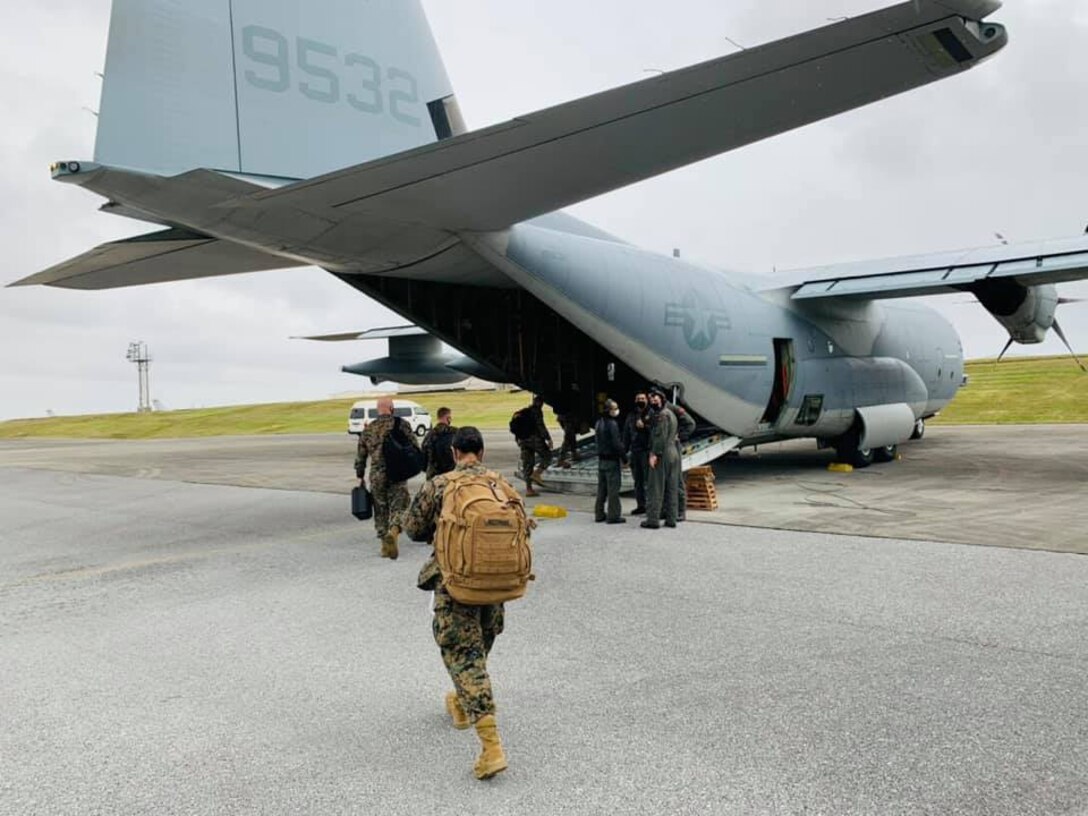 3D MEB Marines with the Forward Command Element deployed on KC-130 aircraft from Okinawa to mainland Japan to rehearse distributed operations as part of 3D MEB’s mission to be able to rapidly conduct expeditionary advanced base operations on Jan. 21, 2021. (U.S. Marine Corps photos by Maj. Caleb Eames)