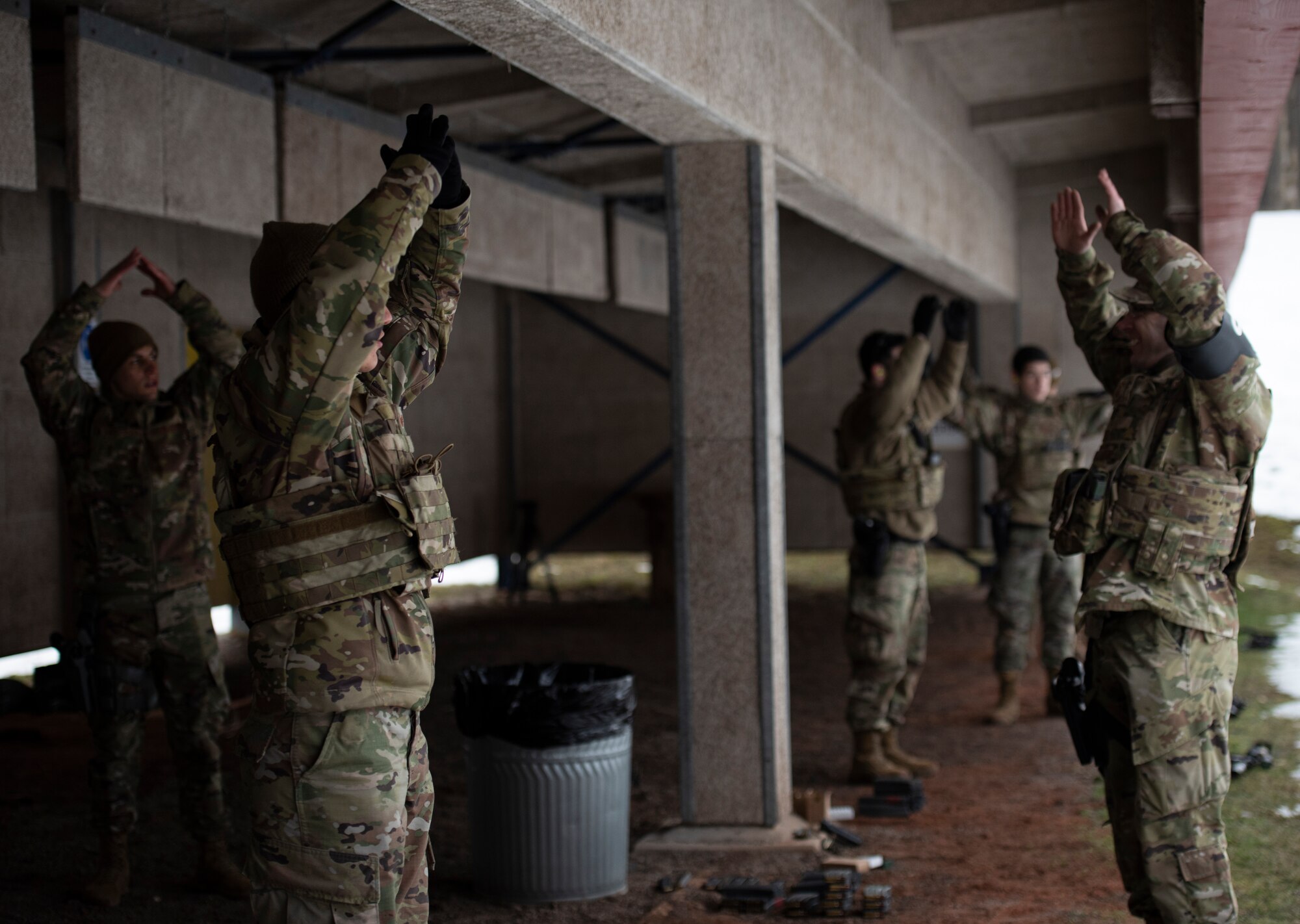 U.S. Air Force Airmen assigned to the 569th U.S. Forces Police Squadron perform unit exercises at Breitenwald Landstuhl Range, Germany, Jan. 20, 2021.