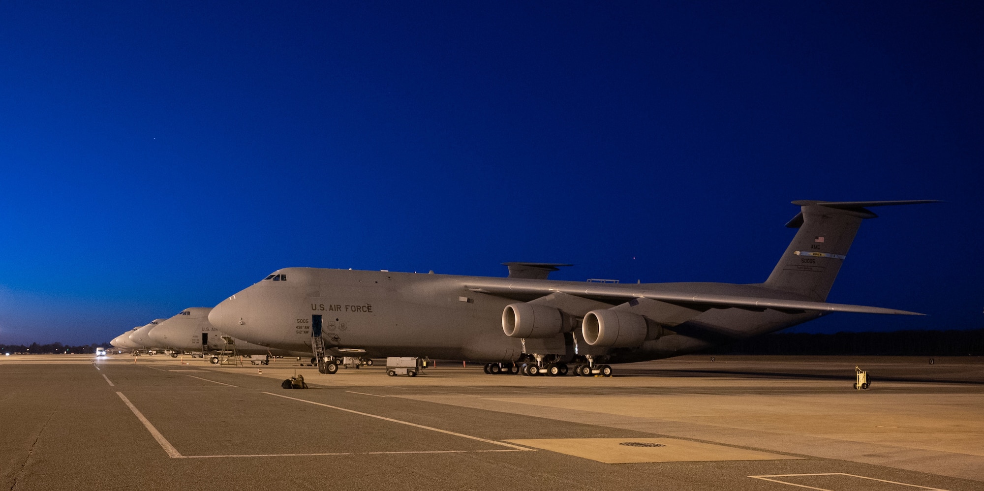 A C-5M Super Galaxy sits on the flight line in preparation for a training mission at Dover Air Force Base, Delaware, Jan. 19, 2021. Dover AFB supports 20% of the nation’s strategic airlift and routinely flies local training missions to sustain mission readiness for global operations. (U.S. Air Force photo by Airman 1st Class Faith Schaefer)
