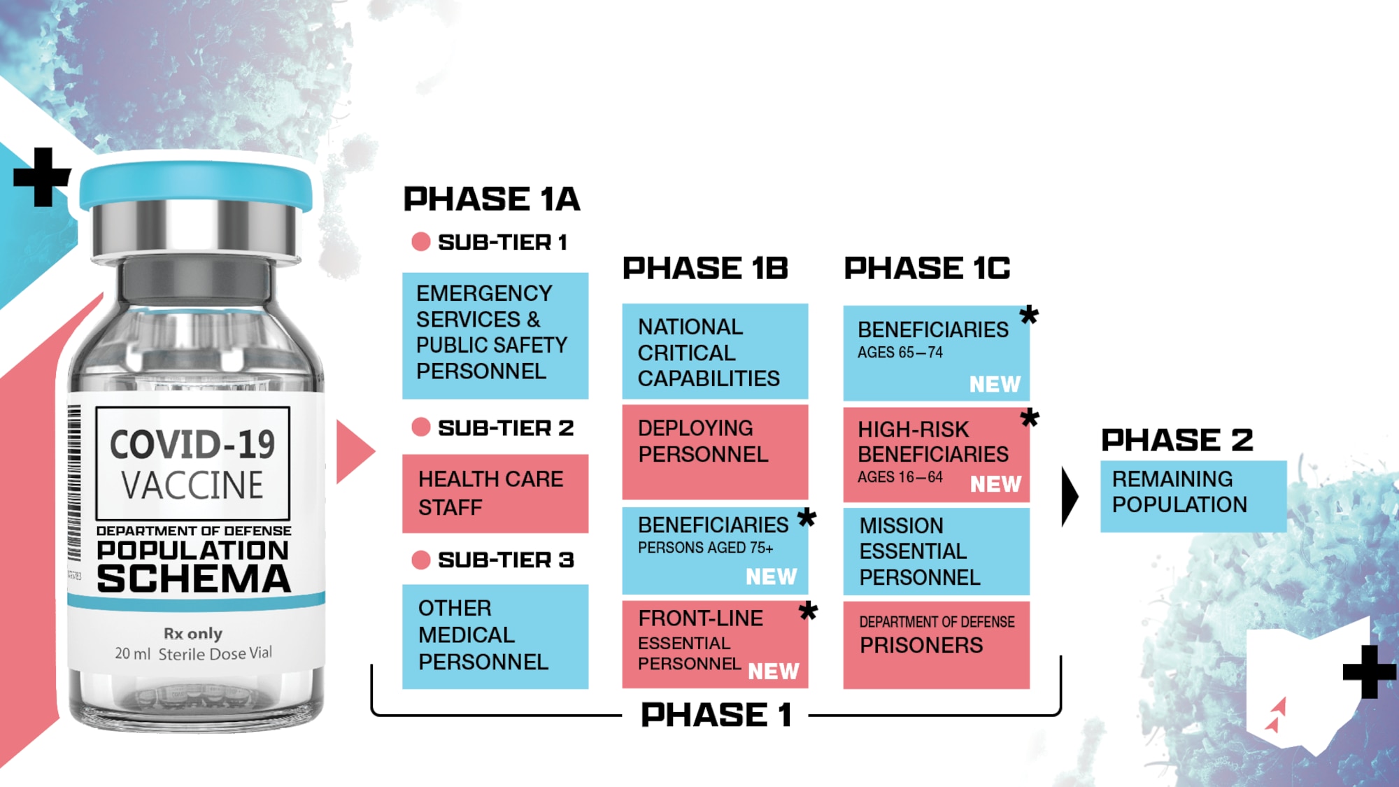 Phase 1 and Phase 2 of the DoD population schema for the COVID-19 vaccine