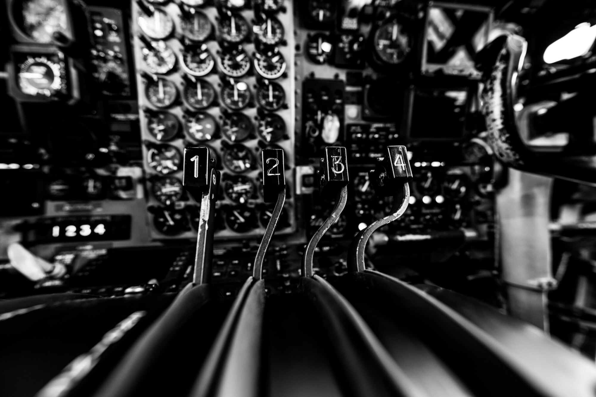 The cockpit of an aircraft.