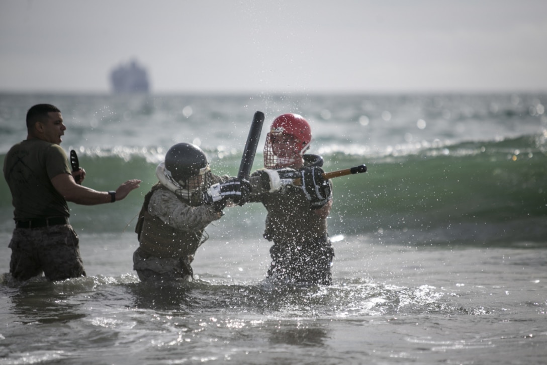 U.S. Marines from Marine Corps Air Station Miramar partake in the Marine Corps martial arts instructor course-culminating event at Naval Air Station North Island, California, Dec. 18, 2020. The three-week MAI course ends with an event aimed to challenge the will and knowledge of every Marine in order to earn their tab. (U.S. Marine Corps Photos by Lance Cpl. Krysten Houk)
