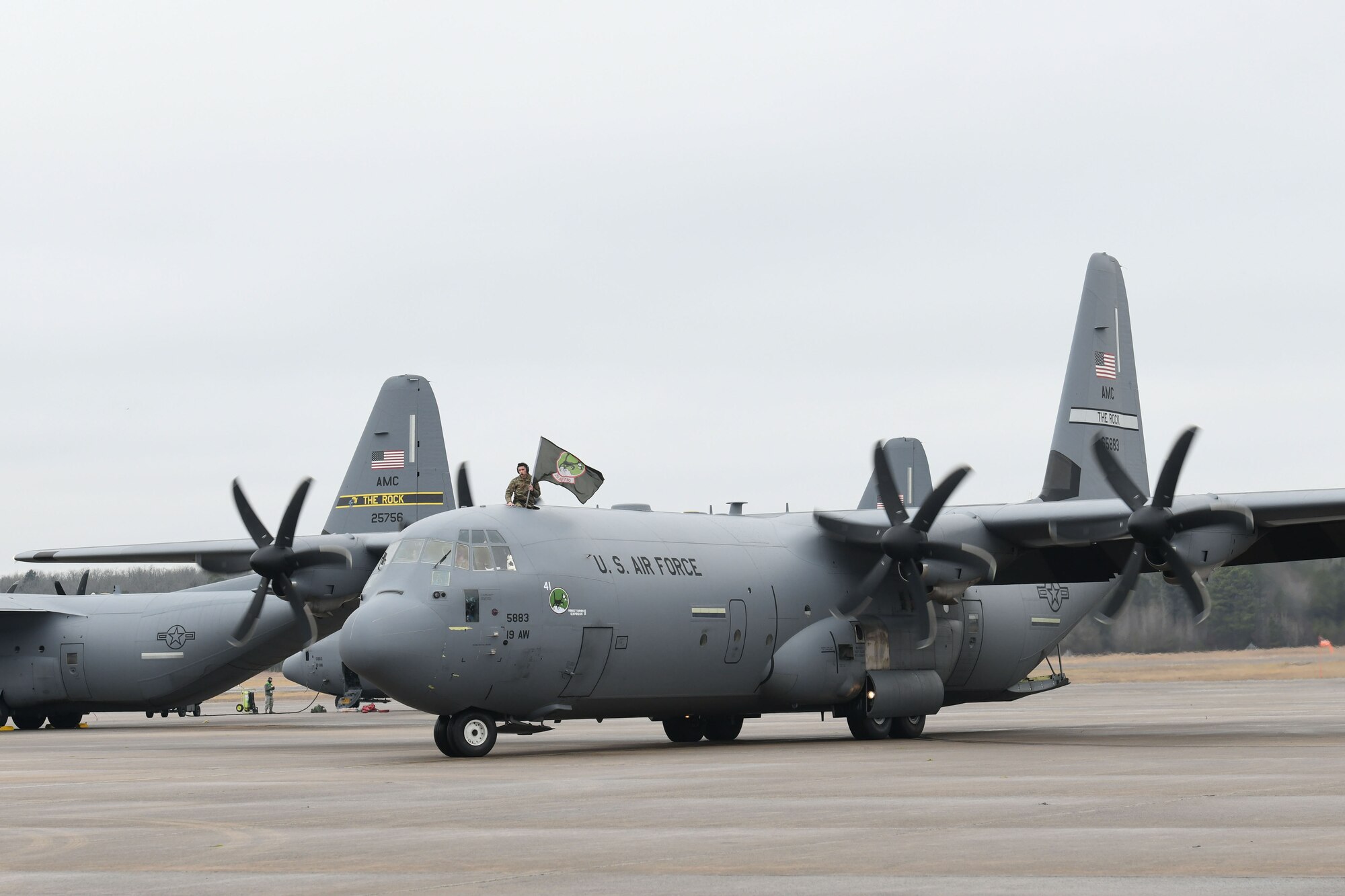 An aircraft taxis on the flightline