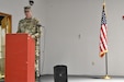 Col. David Foster, outgoing commander of the Fort Bliss Mobilization Brigade, addresses the audience during a socially distanced transfer of authority ceremony, Jan. 25, 2021, at Sage Hall, Fort Bliss, Texas. The 647th Regional Support Group assumed authority of the Fort Bliss Mobilization Brigade. (U.S. Army photo by Capt. Brandon D. Fambro)