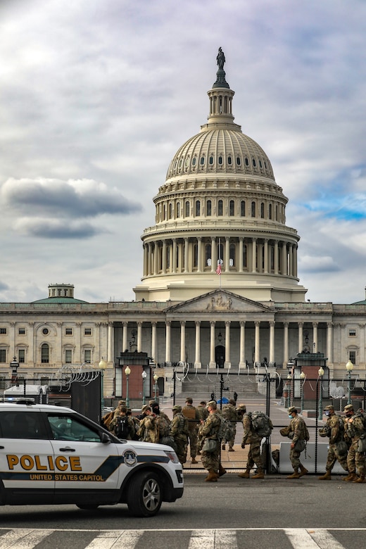 Soldier arrive at the U.S. Capitol Building