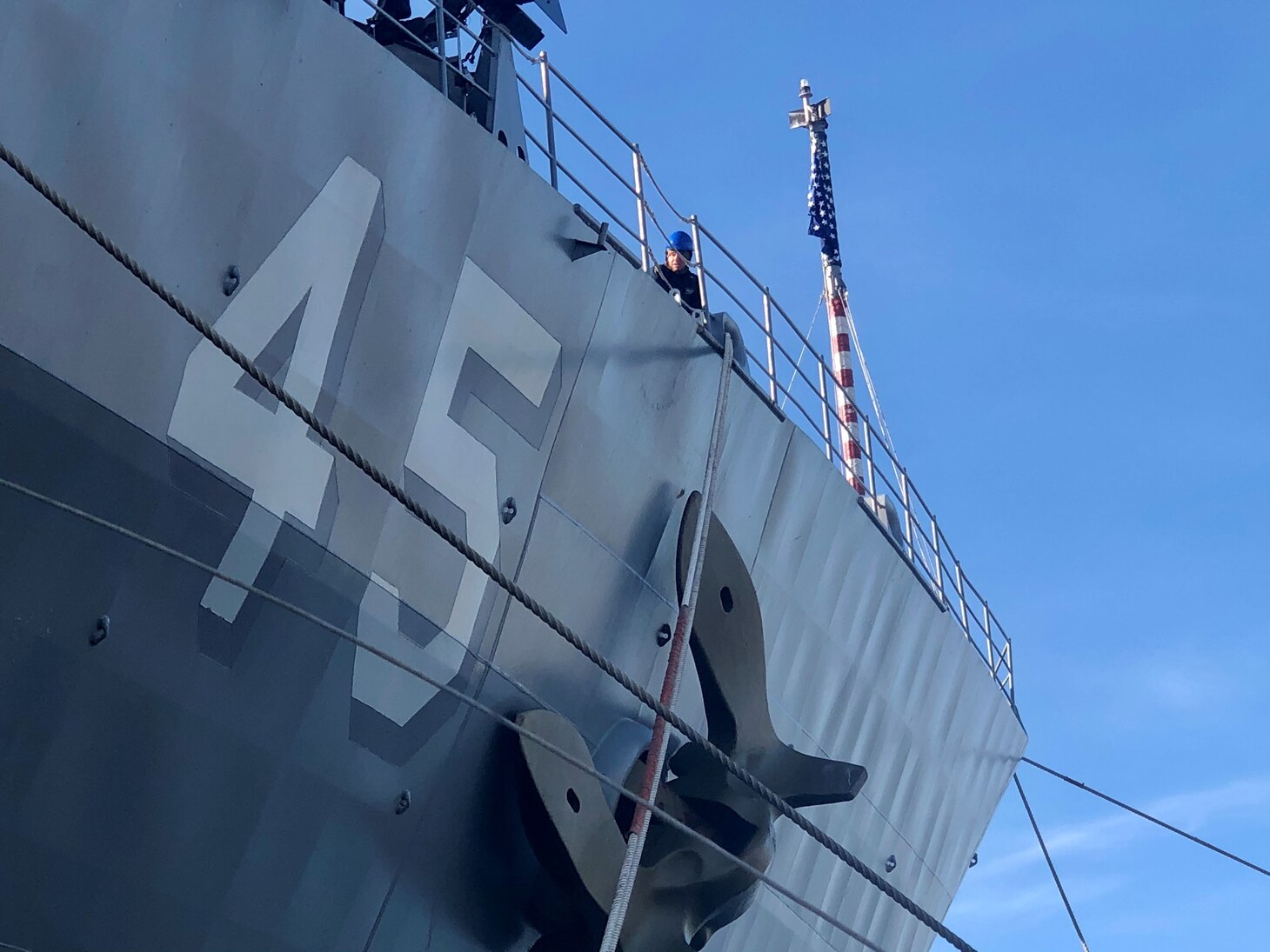 NAVAL BASE SAN DIEGO (Jan. 28, 2021) Whidbey Island-class dock landing ship USS Comstock (LSD 45) returns to its homeport of Naval Base San Diego, January 28.  Comstock returned following a deployment to the U.S. 7th Fleet and U.S. 4th Fleet areas of operation. (U.S. Navy photo by Mass Communication Specialist 2nd Class Robert S. Price)