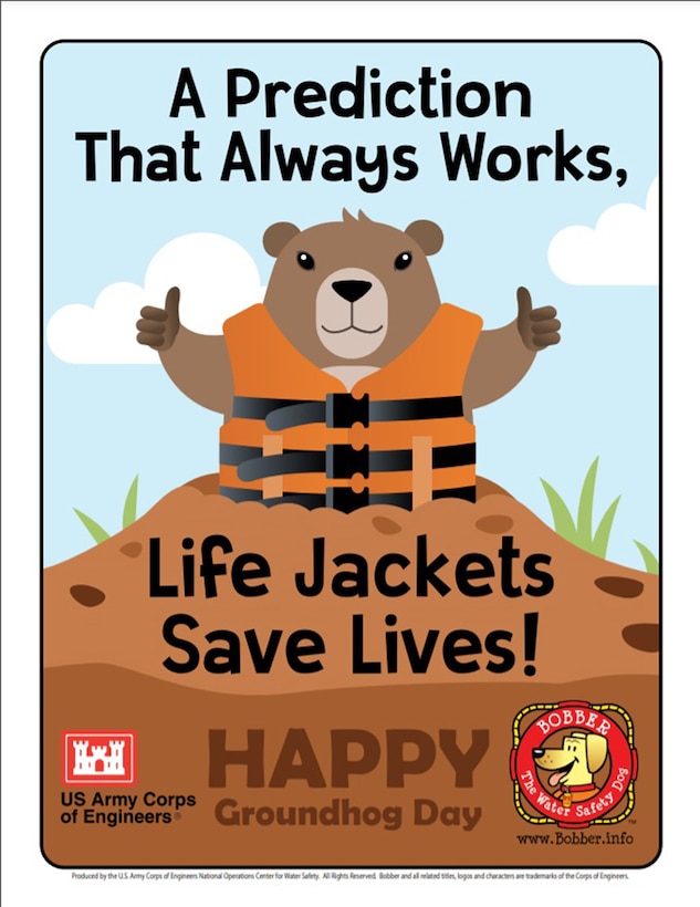 Bobber Groundhog Day poster & coloring sheet