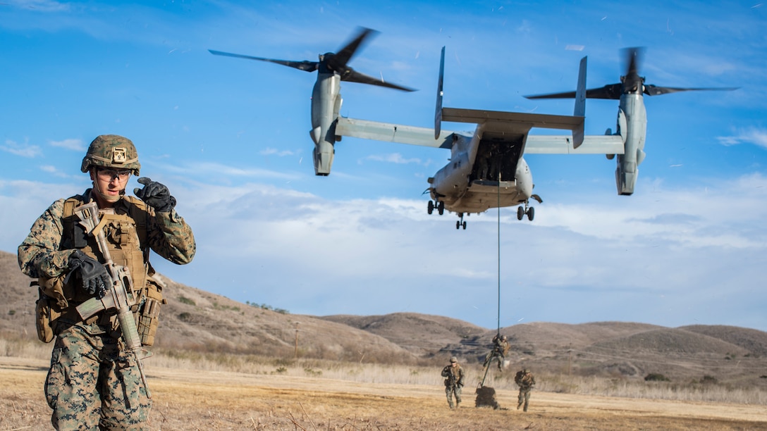 U.S. Marines conduct fast-rope drills during a Tactical Recovery of Aircraft and Personnel exercise at Marine Corps Base Camp Pendleton, Calif., Jan. 21.
