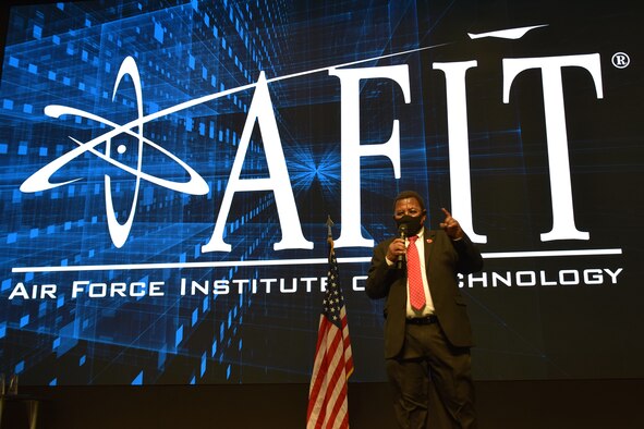 Dr. Adedeji Badiru, dean of the Air Force Institute of Technology’s Graduate School of Engineering and Management, presents the school’s annual awards honoring faculty and staff for outstanding performance on Jan. 22