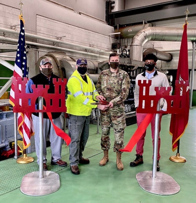 IN THE PHOTO, Project Manager Marsalis Roddy briefed Memphis District Commander Col. Zachary Miller and other district members on the construction project that was successfully completed, Jan. 15, 2021. Afterwards, the district leadership and project delivery team held a ribbon-cutting ceremony symbolizing the victory and celebration of completing yet another significant project. (USACE photo by Jessica Haas)